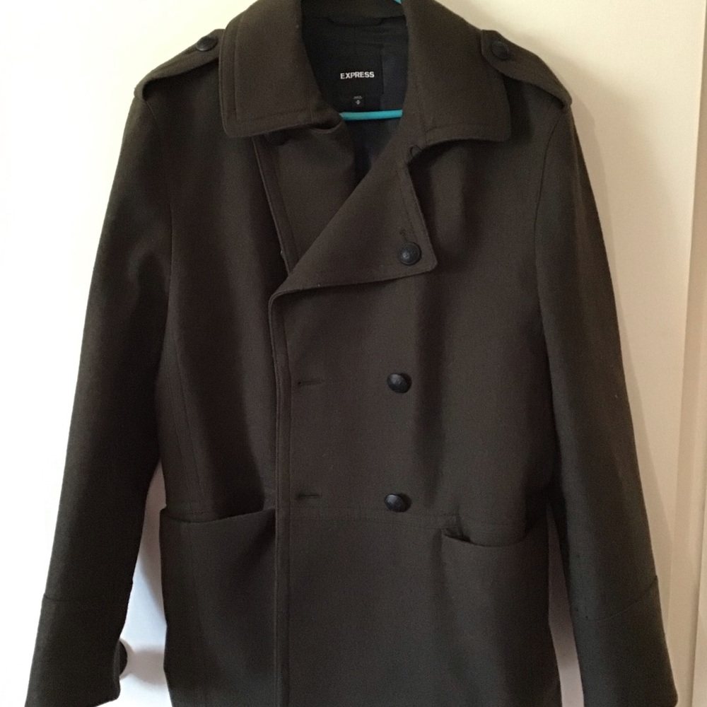 Express Men's Medium Army Green Peacoat